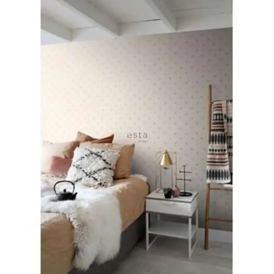 ESTAhome behang - hartjes - glanzend goud en beige - 0.53 x 10.05 m
