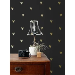 ESTAhome behang hartjes goud en zwart - 53 x 1005 cm