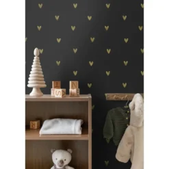 ESTAhome behang hartjes goud en zwart - 53 x 1005 cm