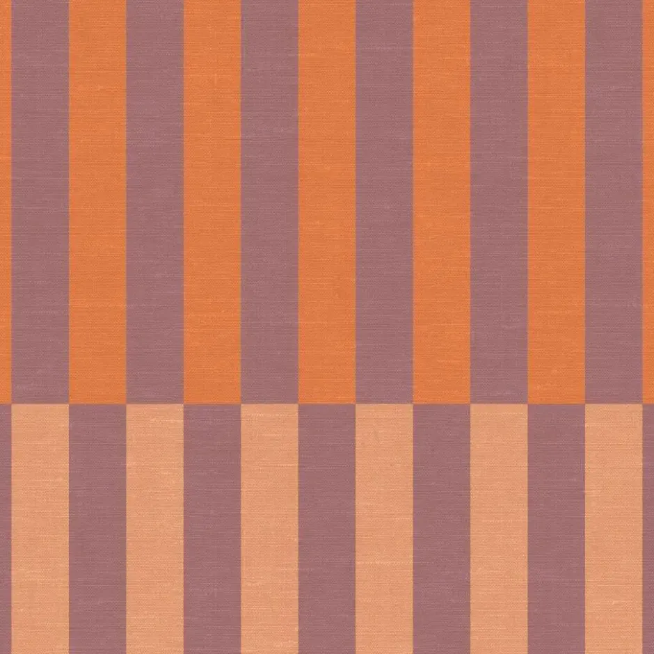 ESTAhome behang linnen-look strepen paars en oranje - 50 x 900 cm