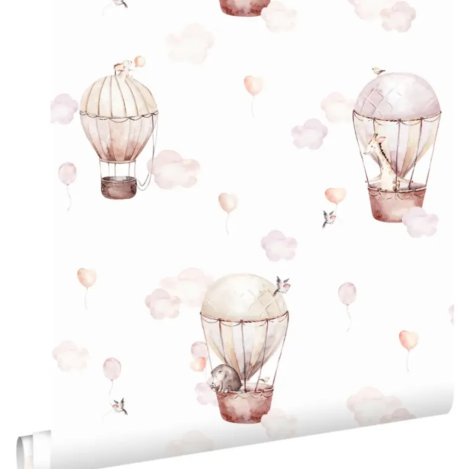 ESTAhome behang luchtballonnen licht roze en beige - 50 x 900 cm