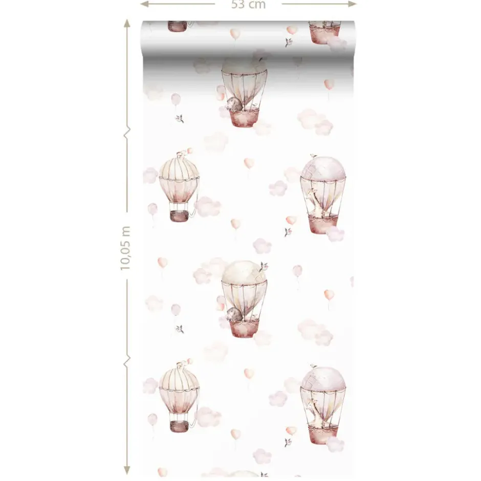 ESTAhome behang luchtballonnen licht roze en beige - 50 x 900 cm