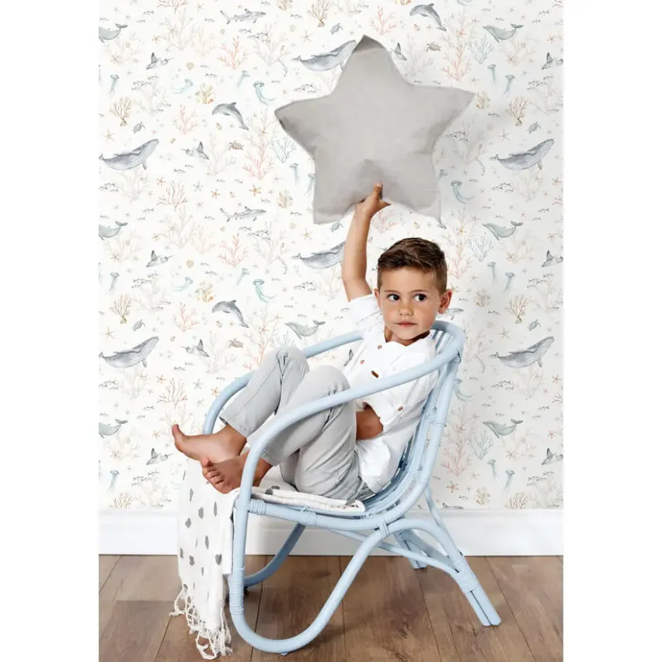 ESTAhome behang onderwaterwereld beige en vergrijsd blauw - 50 x 900 cm