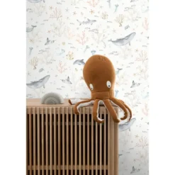 ESTAhome behang onderwaterwereld beige en vergrijsd blauw - 50 x 900 cm