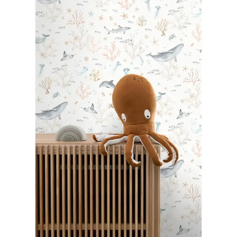 ESTAhome behang onderwaterwereld beige en vergrijsd blauw - 50 x 900 cm