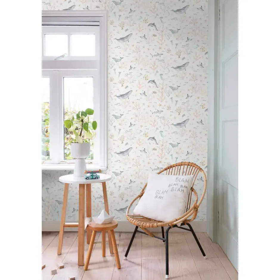 ESTAhome behang onderwaterwereld beige en vergrijsd blauw - 50 x 900 cm