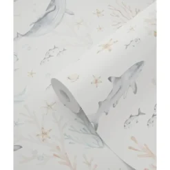 ESTAhome behang onderwaterwereld beige en vergrijsd blauw - 50 x 900 cm