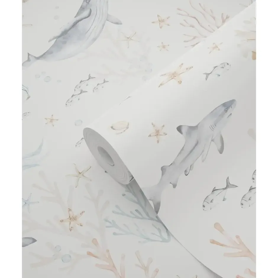 ESTAhome behang onderwaterwereld beige en vergrijsd blauw - 50 x 900 cm