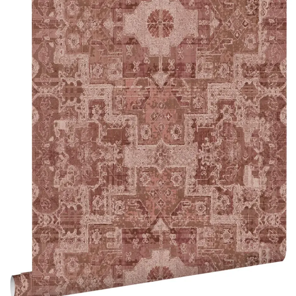 ESTAhome behang oosters kelim tapijt donker terracotta roze - 50 x 900 cm