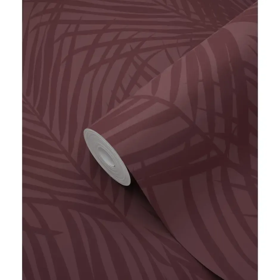 ESTAhome behang palmbladeren aubergine paars - 50 x 900 cm