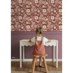 ESTAhome behang retro bloemen aubergine paars en roze - 50 x 900 cm