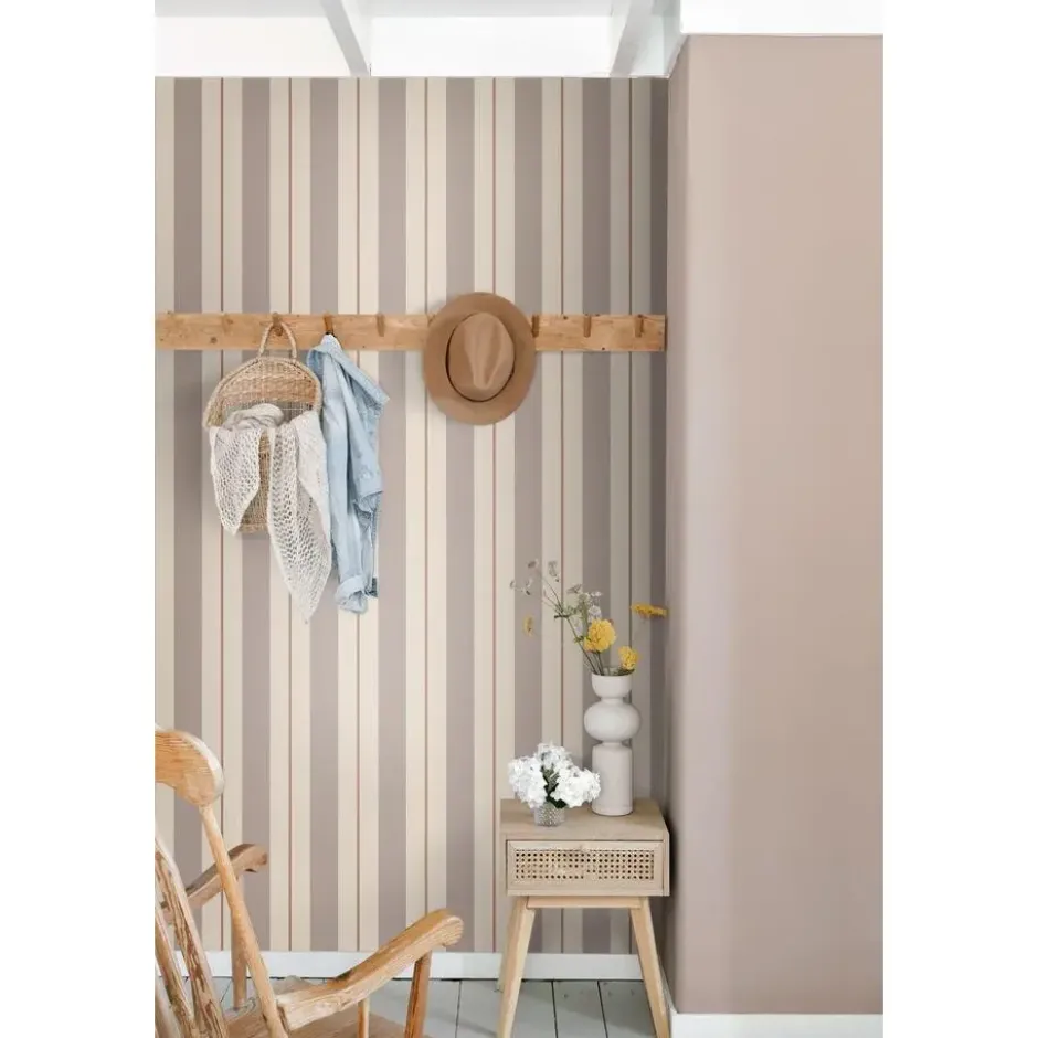 ESTAhome behang strepen bruin en beige - 50 x 900 cm