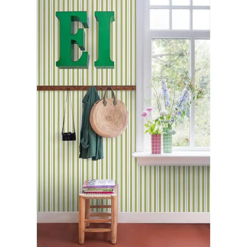ESTAhome behang strepen groen en blauw - 50 x 900 cm