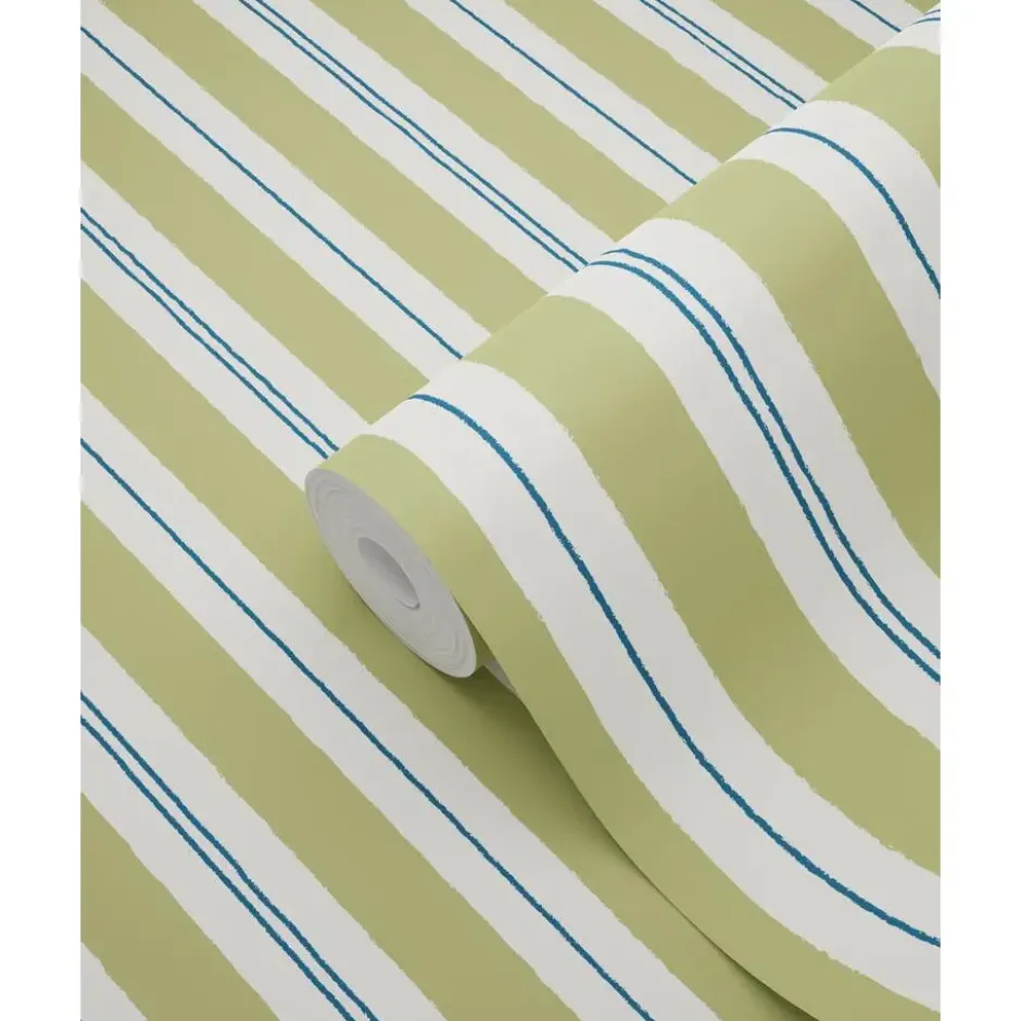 ESTAhome behang strepen groen en blauw - 50 x 900 cm