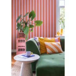 ESTAhome behang strepen oranje en lila paars - 53 x 1005 cm