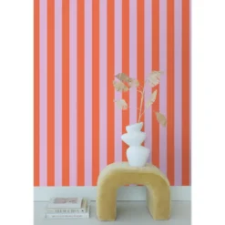 ESTAhome behang strepen oranje en lila paars - 53 x 1005 cm