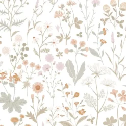 ESTAhome behang veldbloemen groen en terracotta roze - 53 x 1005 cm