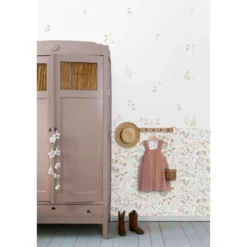 ESTAhome behang veldbloemen groen en terracotta roze - 53 x 1005 cm