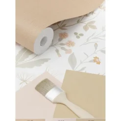 ESTAhome behang veldbloemen groen en terracotta roze - 53 x 1005 cm