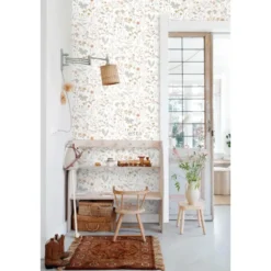 ESTAhome behang veldbloemen groen en terracotta roze - 53 x 1005 cm