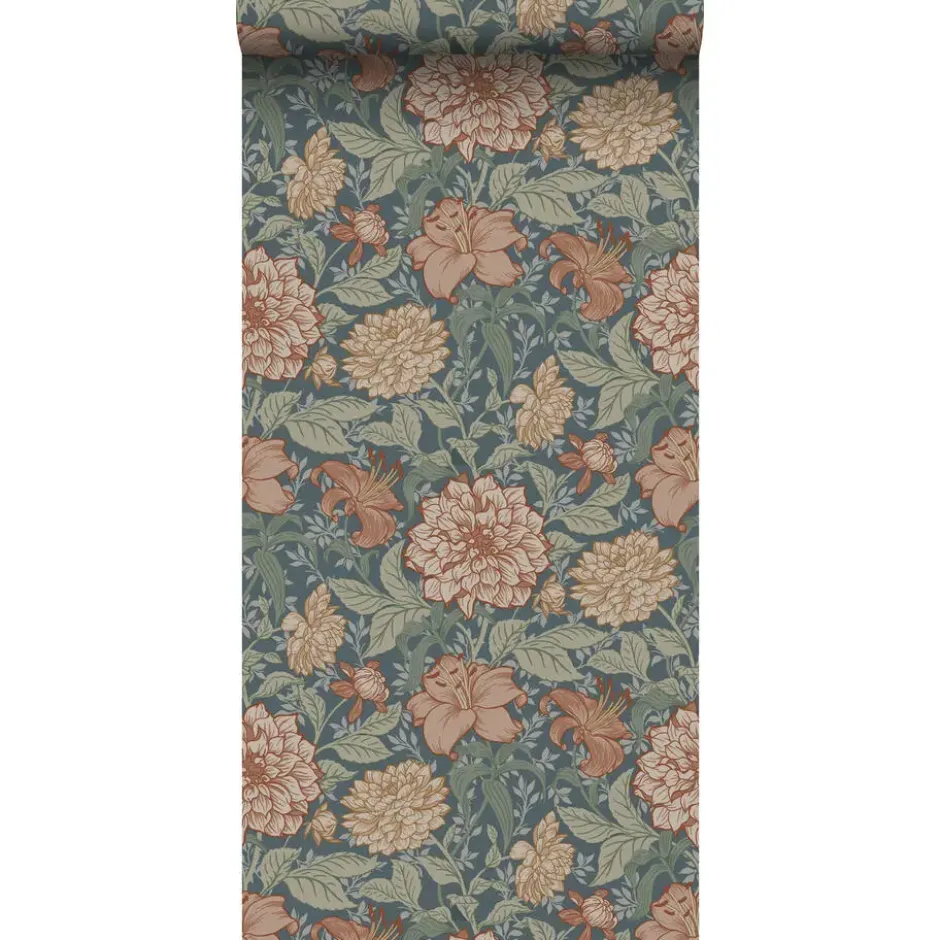 ESTAhome behang vintage bloemen vergrijsd blauw - 53 x 1005 cm