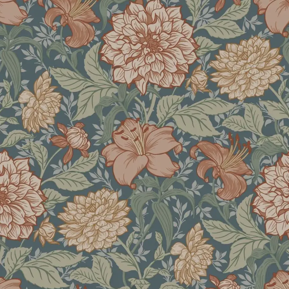 ESTAhome behang vintage bloemen vergrijsd blauw - 53 x 1005 cm