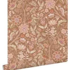 ESTAhome behang vintage bloemen bruin, terracotta en paars - 50 x 900 cm