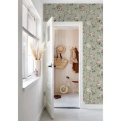 ESTAhome behang vintage bloemen vergrijsd mintgroen en zacht roze