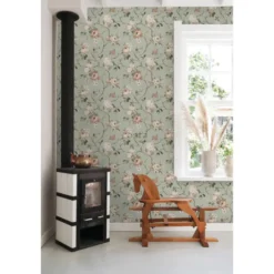 ESTAhome behang vintage bloemen vergrijsd mintgroen en zacht roze