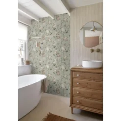 ESTAhome behang vintage bloemen vergrijsd mintgroen en zacht roze