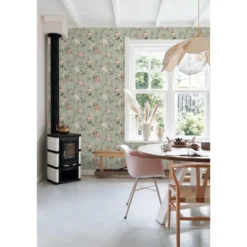 ESTAhome behang vintage bloemen vergrijsd mintgroen en zacht roze