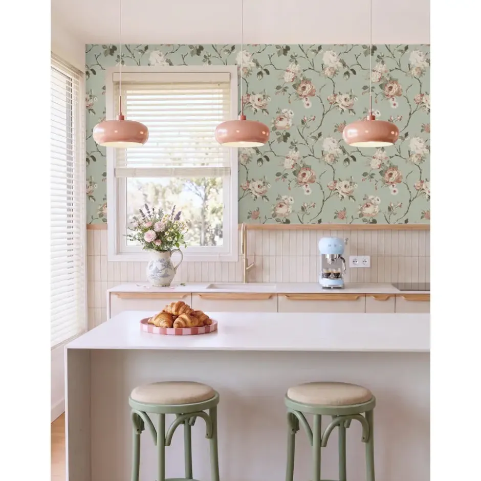 ESTAhome behang vintage bloemen vergrijsd mintgroen en zacht roze