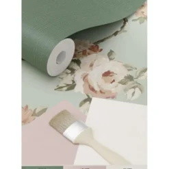ESTAhome behang vintage bloemen vergrijsd mintgroen en zacht roze