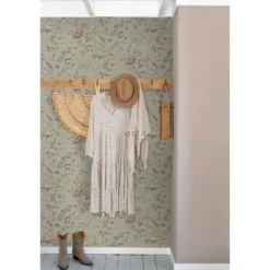 ESTAhome behang vintage bloemen vergrijsd mintgroen en zacht roze