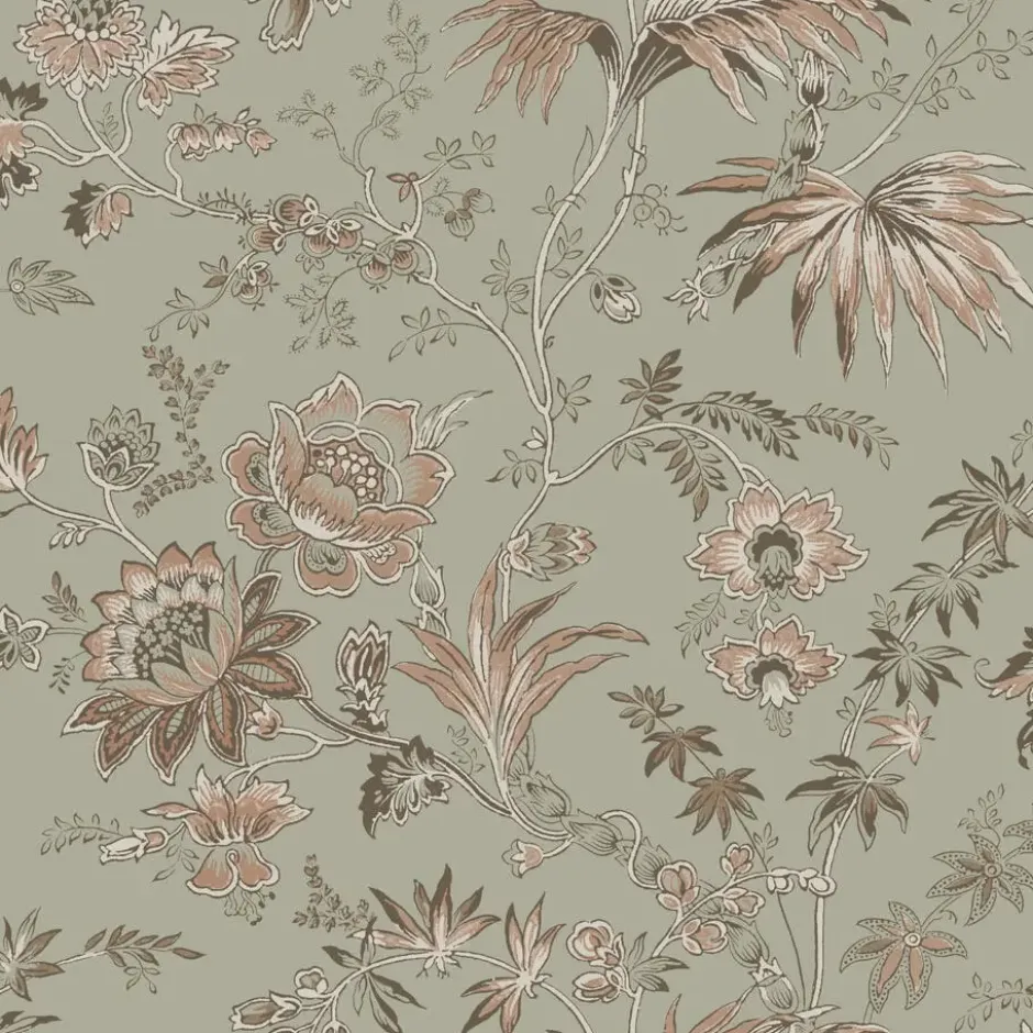 ESTAhome behang vintage bloemen vergrijsd mintgroen en zacht roze