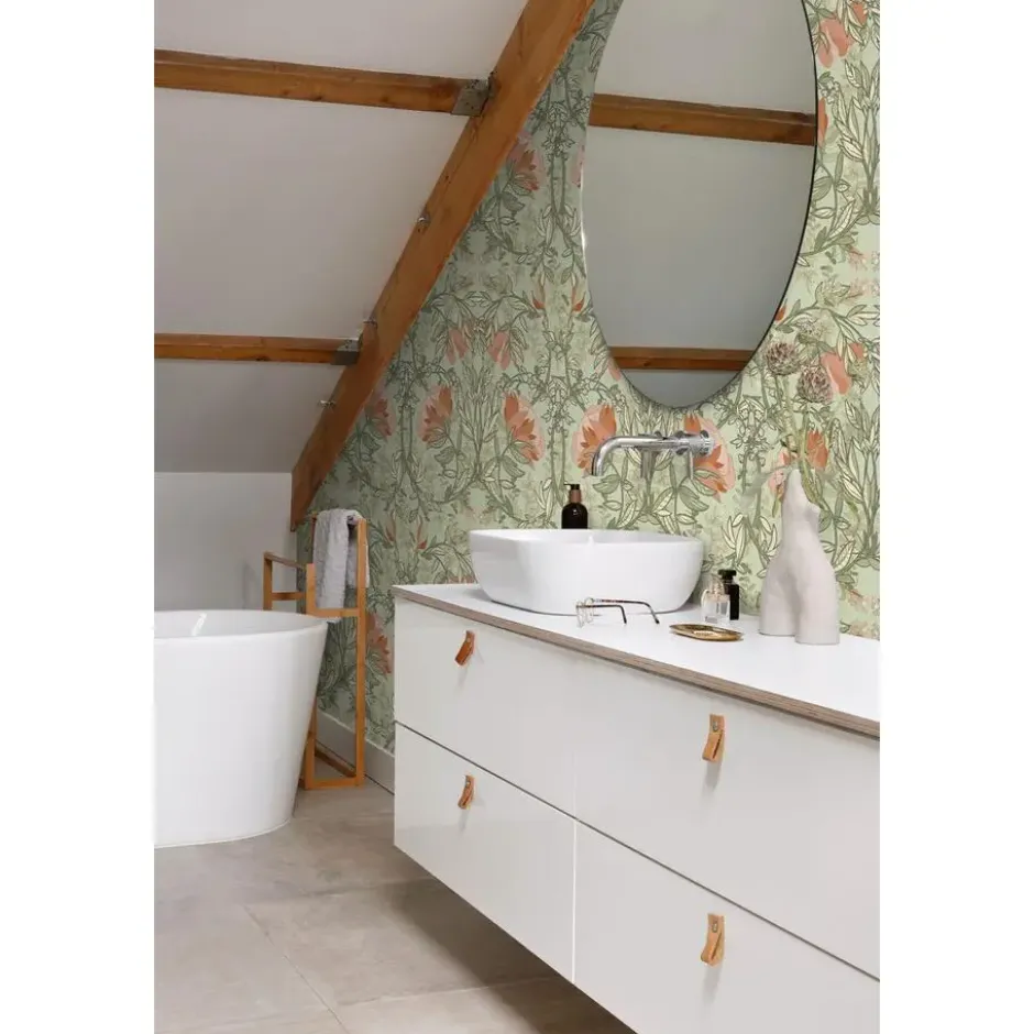 ESTAhome behang vintage bloemen in art nouveau stijl groen en terracotta