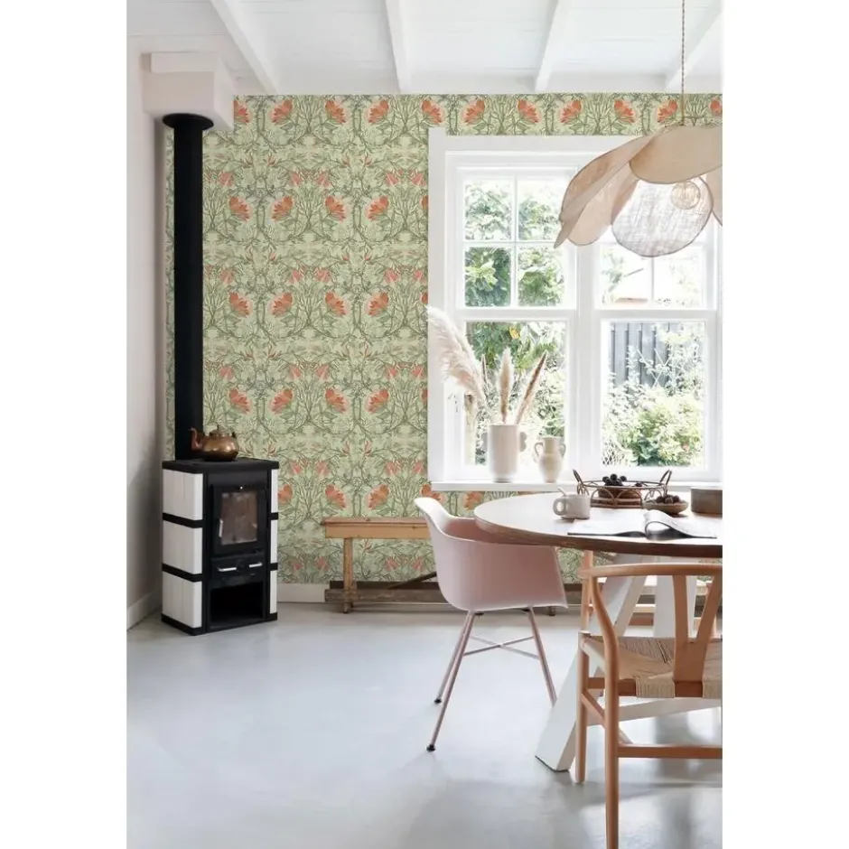 ESTAhome behang vintage bloemen in art nouveau stijl groen en terracotta