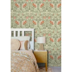 ESTAhome behang vintage bloemen in art nouveau stijl groen en terracotta