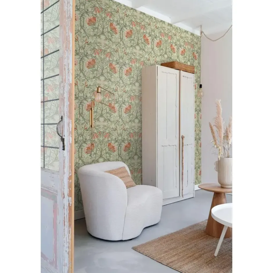 ESTAhome behang vintage bloemen in art nouveau stijl groen en terracotta