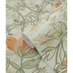 ESTAhome behang vintage bloemen in art nouveau stijl groen en terracotta