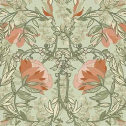 ESTAhome behang vintage bloemen in art nouveau stijl groen en terracotta