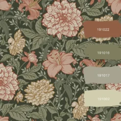 ESTAhome behang vintage bloemen vergrijsd groen en terracotta roze
