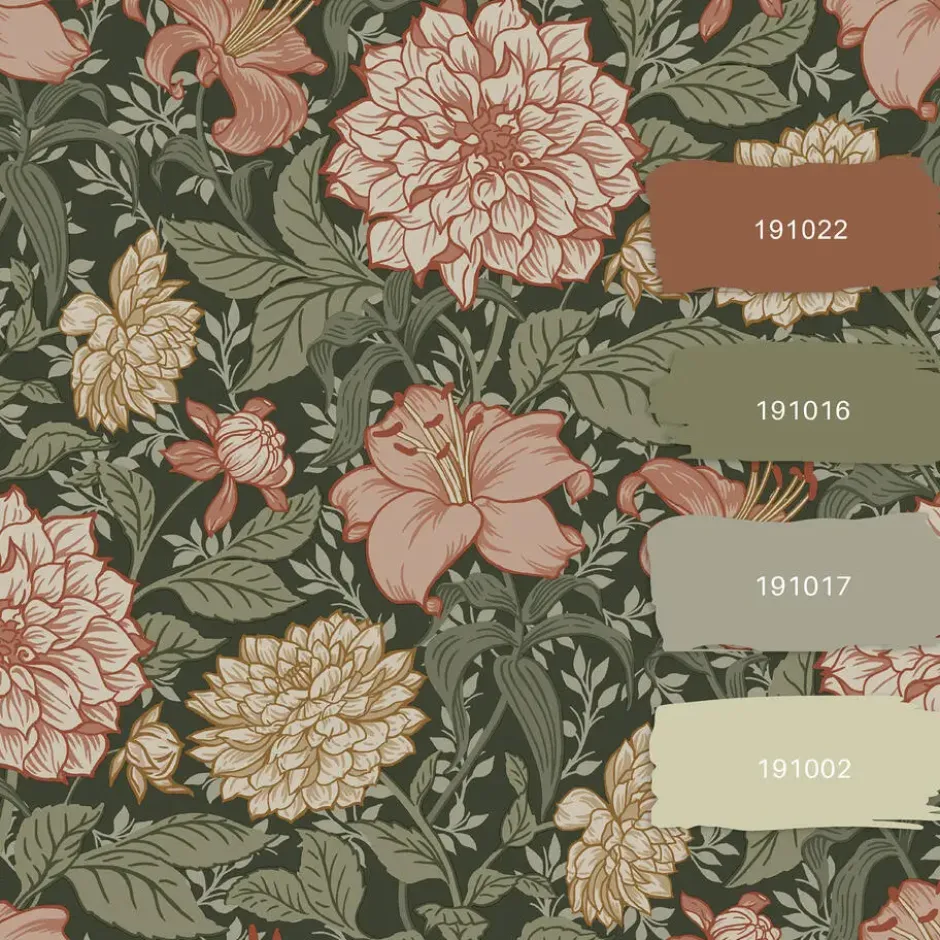 ESTAhome behang vintage bloemen vergrijsd groen en terracotta roze