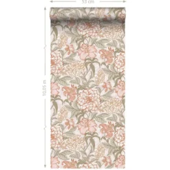 ESTAhome behang vintage bloemen oudroze en groen - 53 x 1005 cm