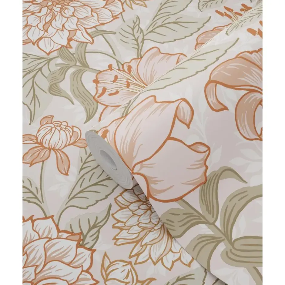 ESTAhome behang vintage bloemen oudroze en groen - 53 x 1005 cm