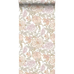 ESTAhome behang vintage bloemen terracotta en vergrijsd groen - 53 x 1005 cm
