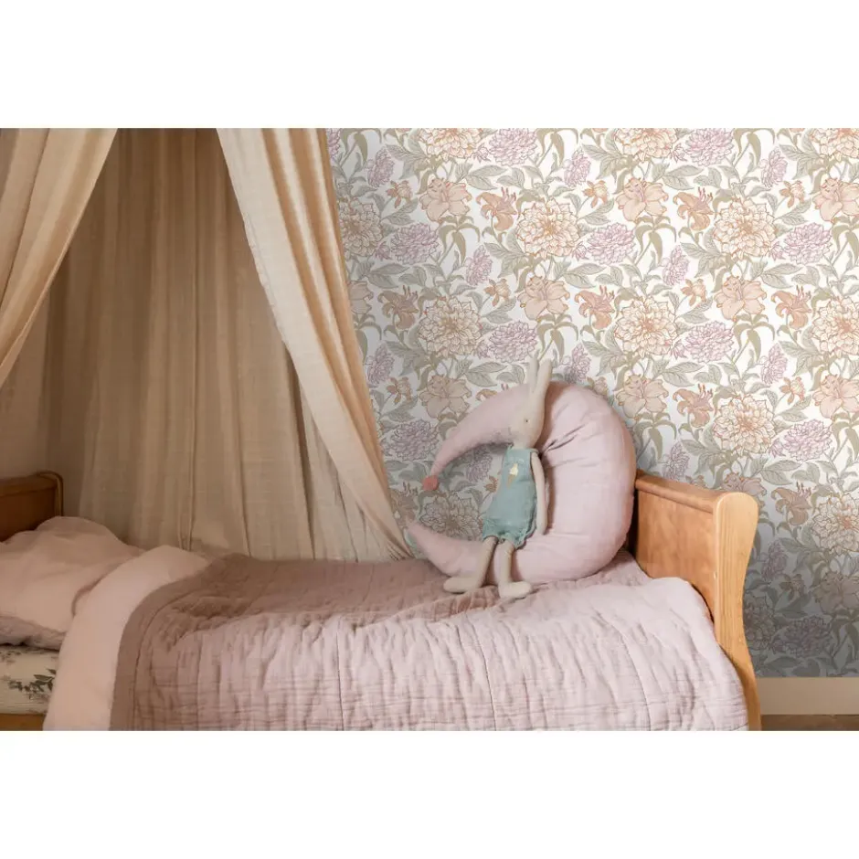 ESTAhome behang vintage bloemen terracotta en vergrijsd groen - 53 x 1005 cm