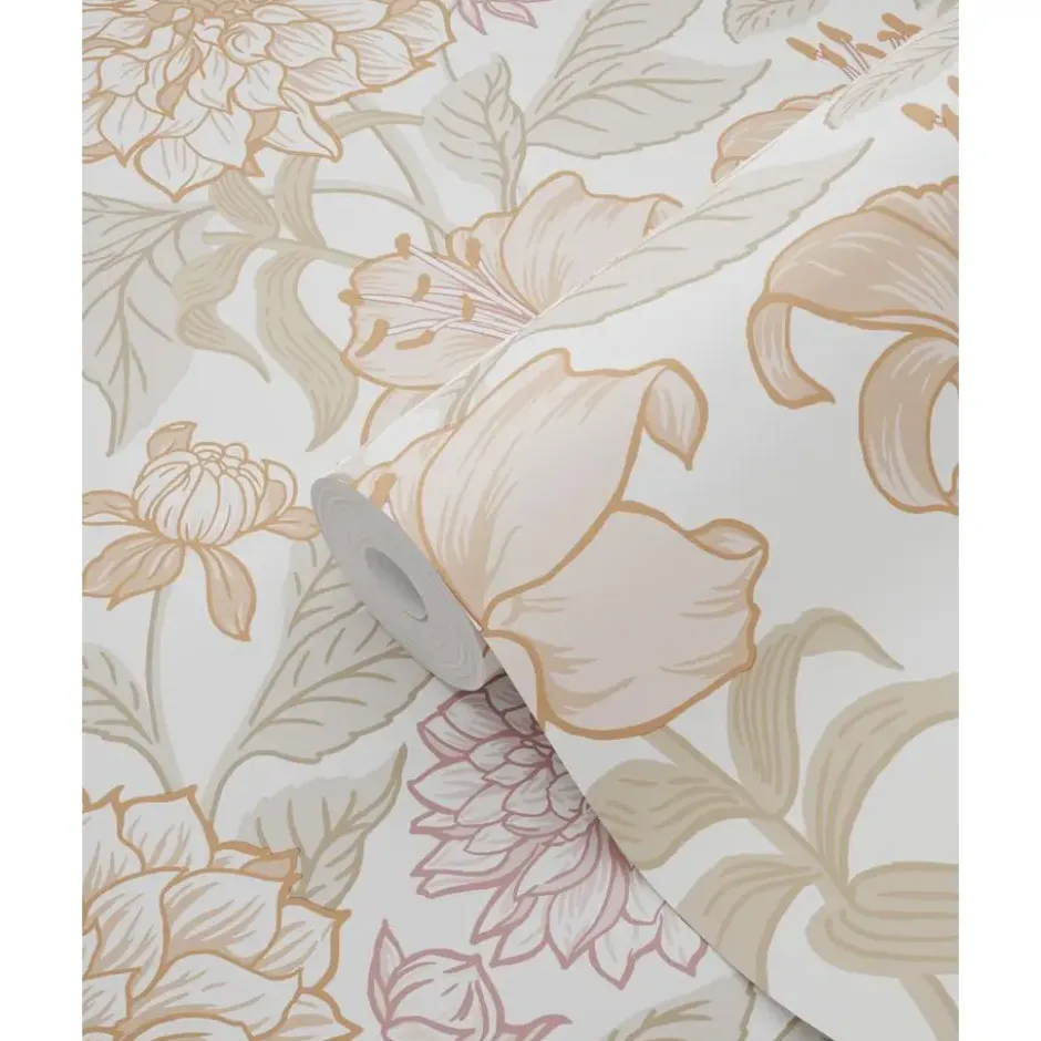ESTAhome behang vintage bloemen terracotta en vergrijsd groen - 53 x 1005 cm