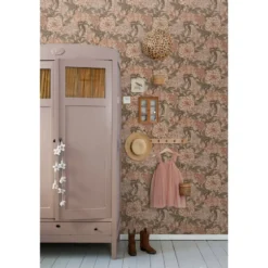 ESTAhome behang vintage bloemen oudroze, vergrijsd groen en terracotta roze