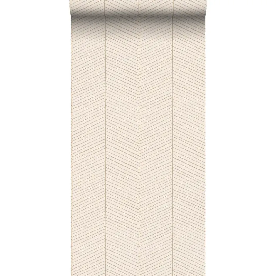 ESTAhome behang visgraat-motief zandkleurig en beige - 53 x 1005 cm